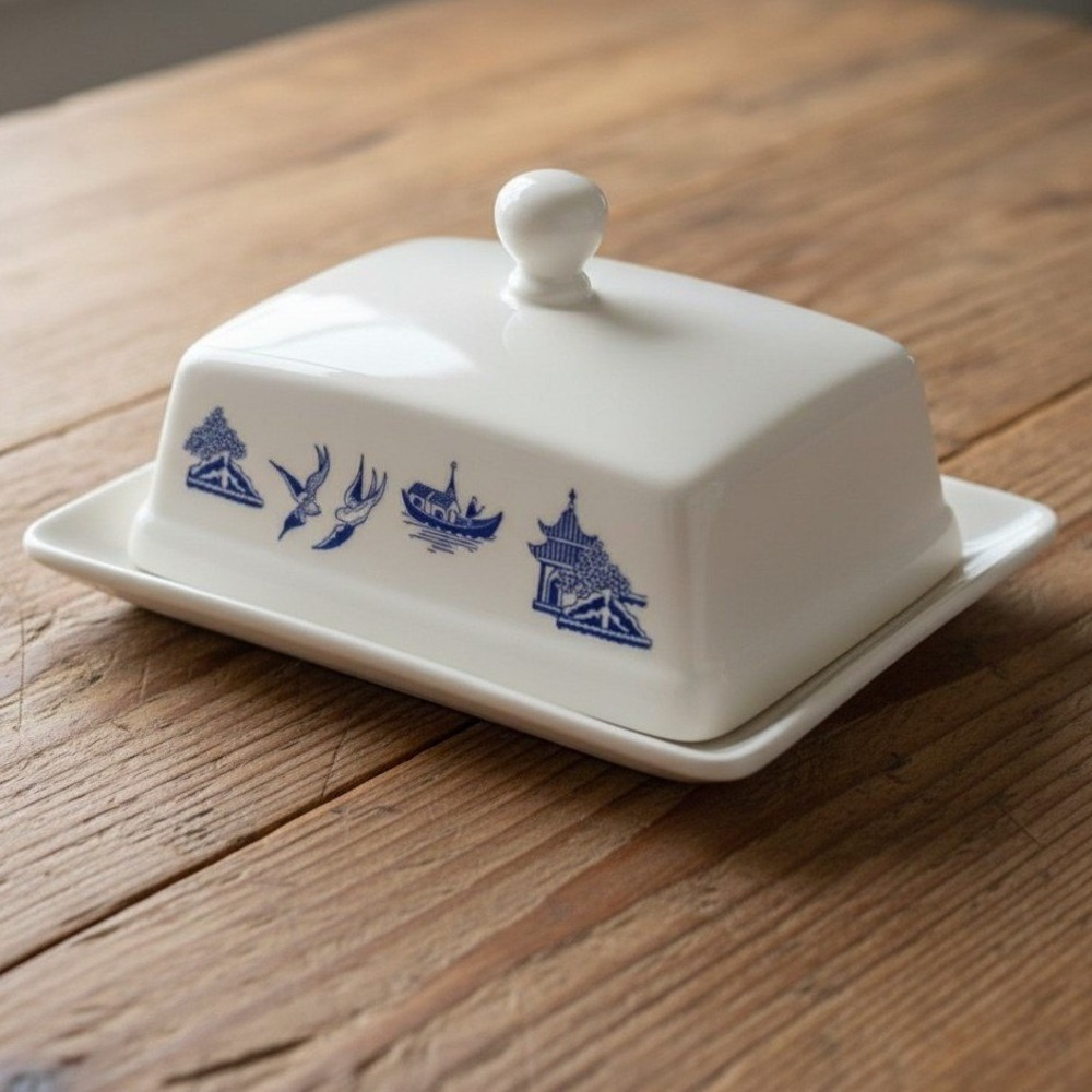 Vintage Churchill England Blue Willow Columbia Covered Half Pound Butter Dish
